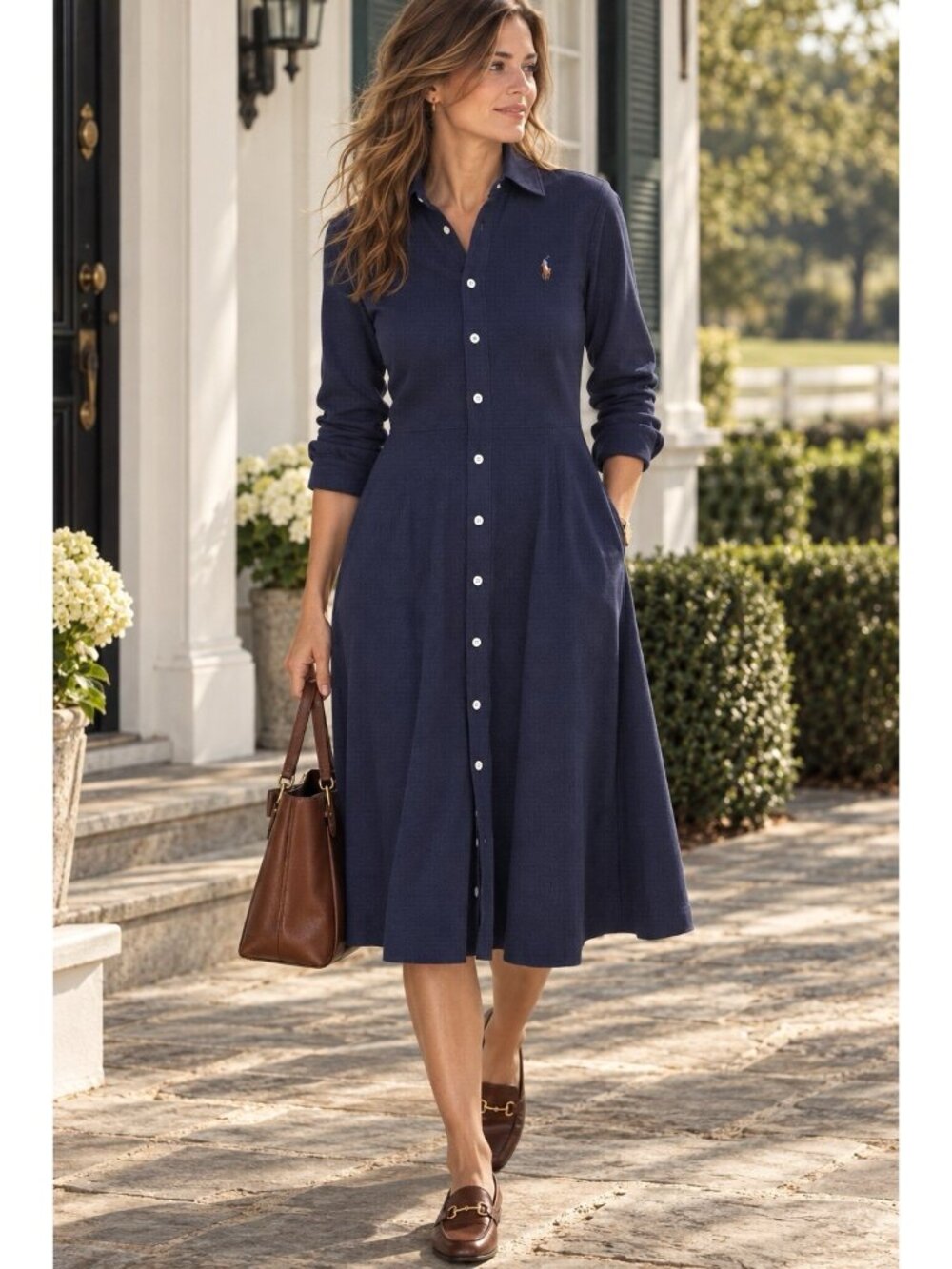 Ralph Lauren Womens Shirtdress XS Navy Blue Knit Oxford Polo Shirt Dress Preppy